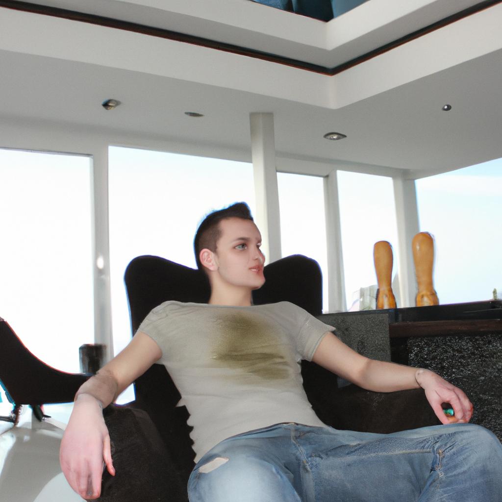 Man relaxing in lavish penthouse